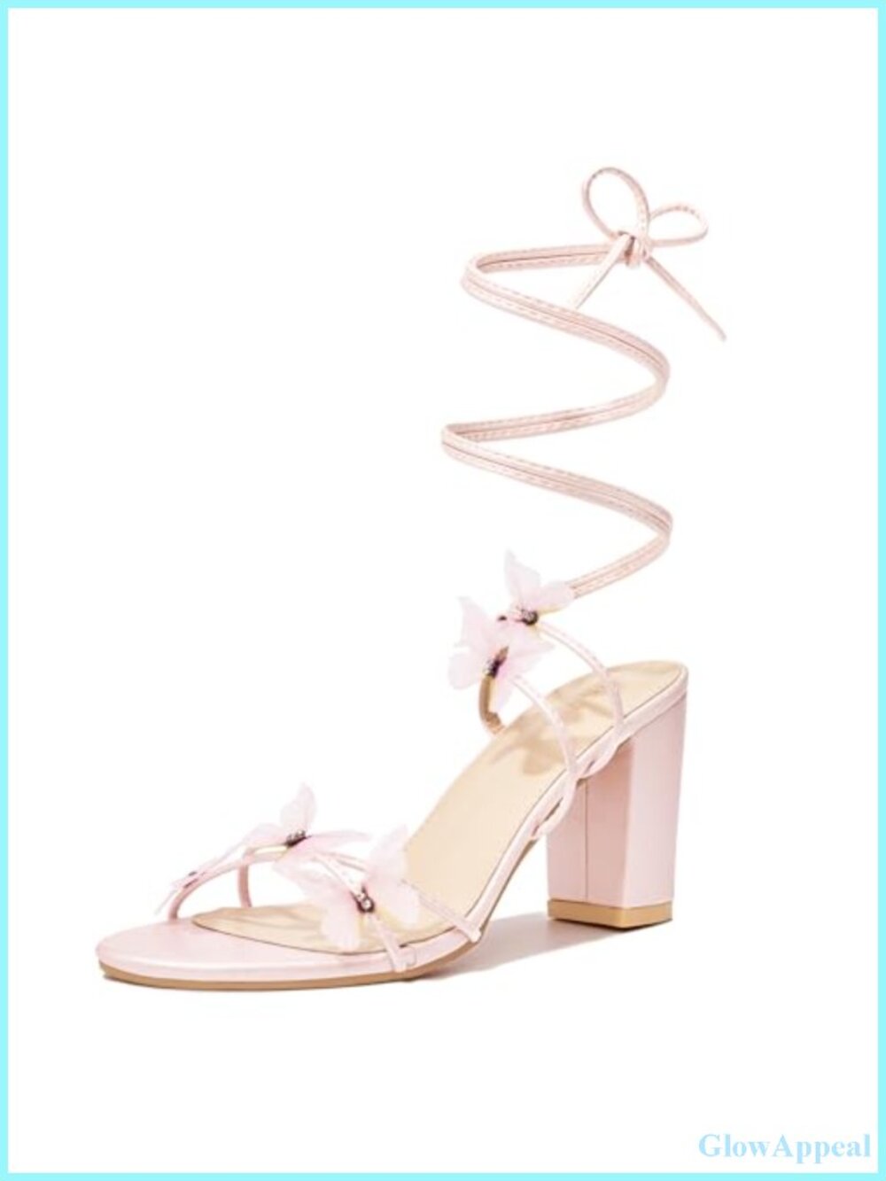 Rhinestone Lace Up Chunky Heel Sandals Faux Leather Open Toe Strappy